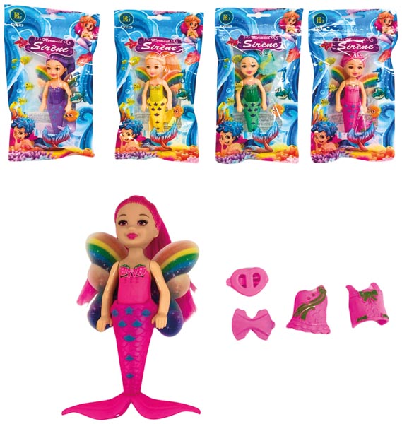 Puppe Mehrjungfrau 14cm, frabig sortiert 4 Farben