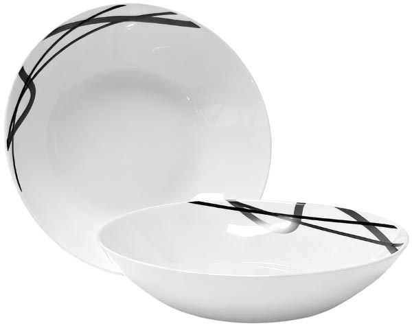Opal Teller tief 20,3cm weiß mit schwarzem Dekor