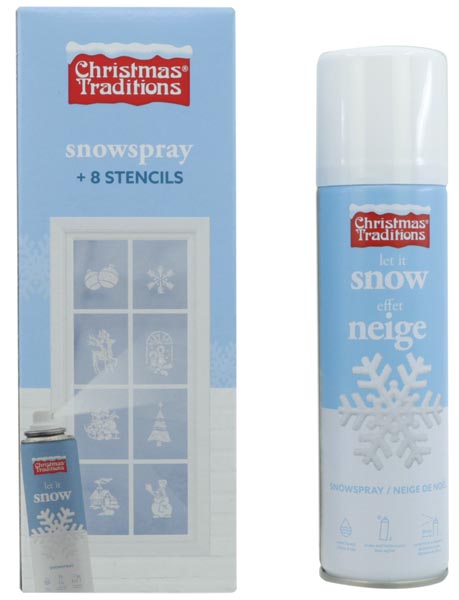 Deko Schneespray 150ml mit 8 Fensterschablonen