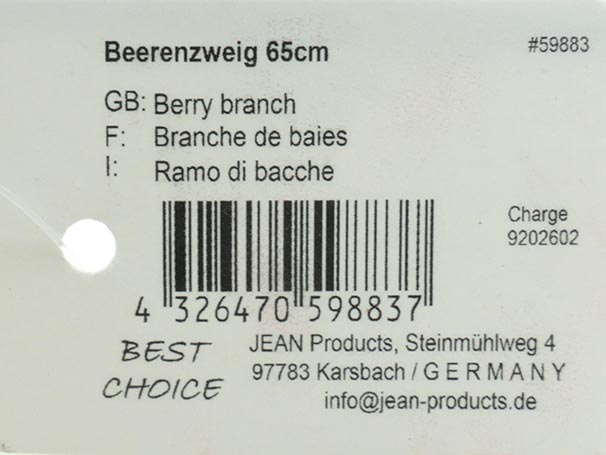 Beerenzweig XXL 65cm, ca. 32 roten glänz. Beeren
