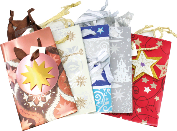 Gift Bag Xmas Metallic 18x10x10cm assorted