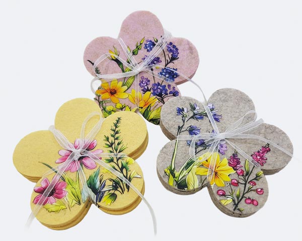 Blütenuntersetzer 4er Set in Pastellfarben 10,5x10cm mit