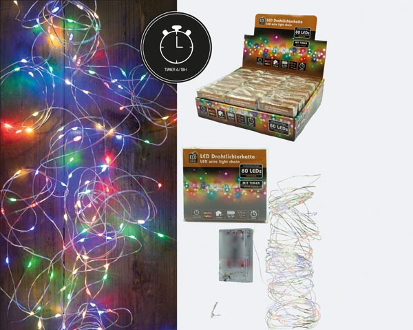 LED Drahtlichterkette, 20 LED, buntes Licht,