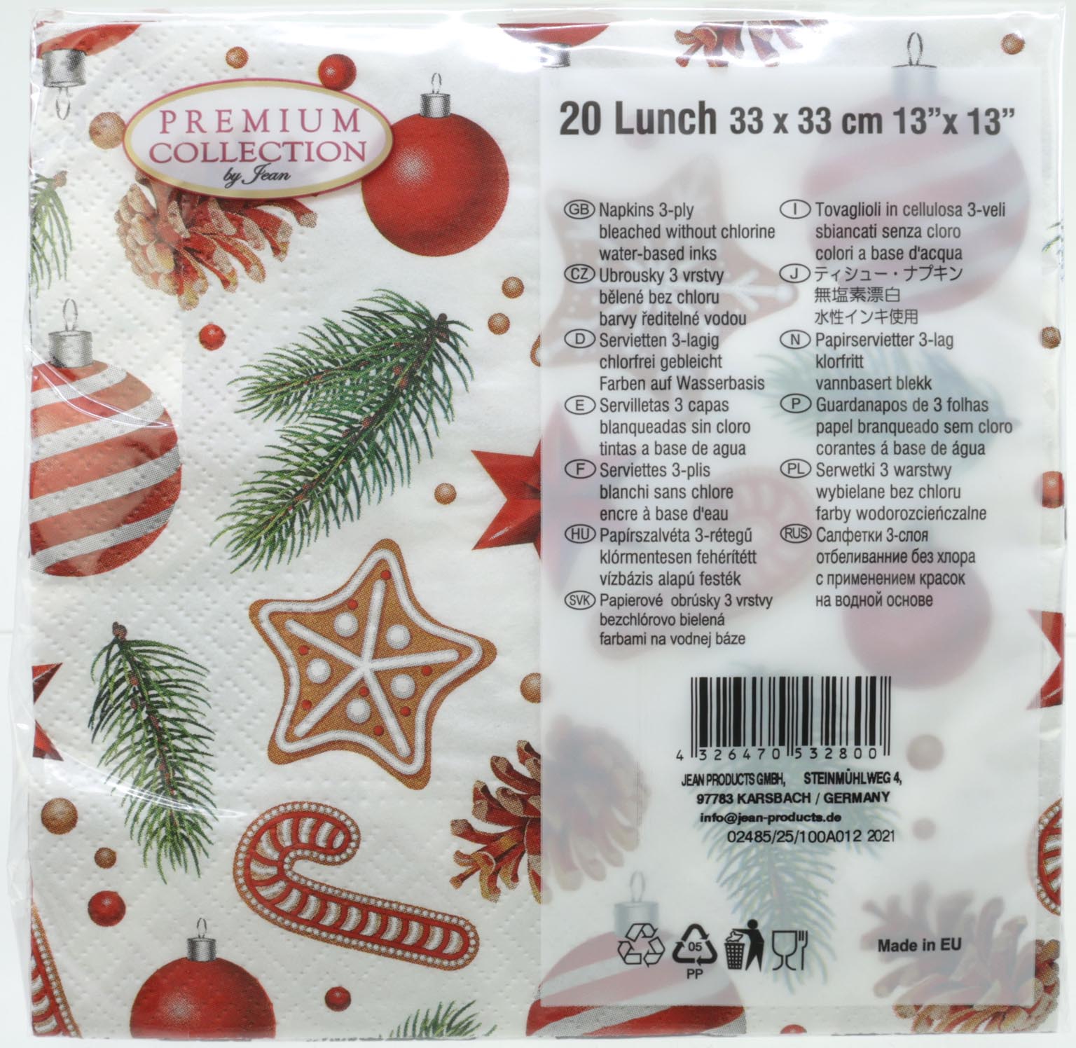 Napkins 20 pieces, 3-ply 33x33cm, stars and balls,