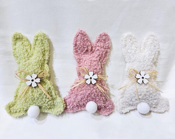 Cute bunny 13x8x3cm, cuddly fabric with pompom tail and jute