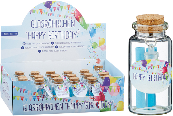 Geburtstag Glasröhrchen, Happy Birthday H:7cm