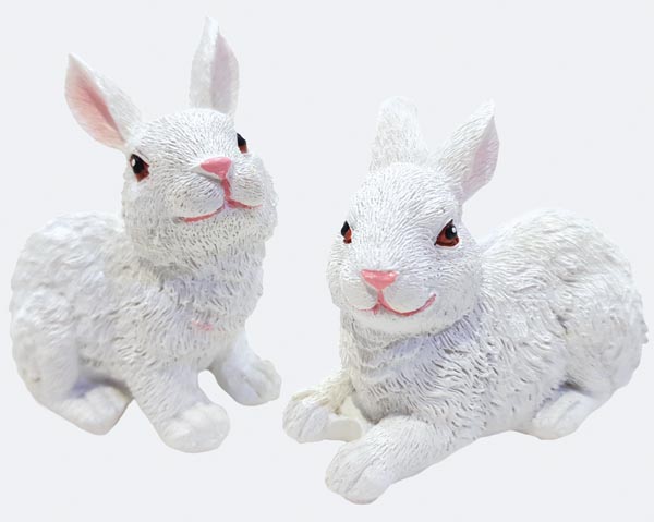 Weiße Hasenfigur 7,5x4,1x5,5cm, sitzend und liegend, mit