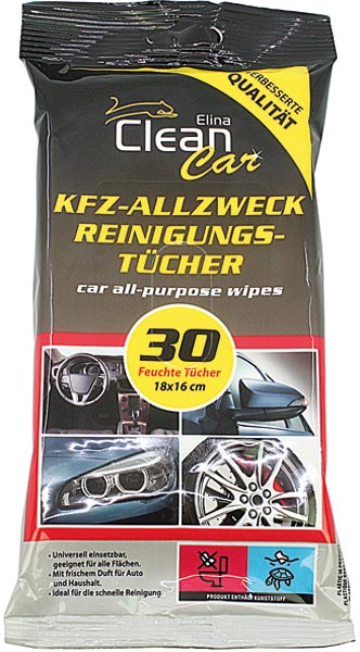 Auto Feuchttücher CLEAN Car Allzweck 30er 18x16cm wiederverschließbare Verpackun