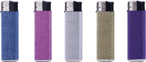 Briquet électro. Paillettes strass design, 5 ass.