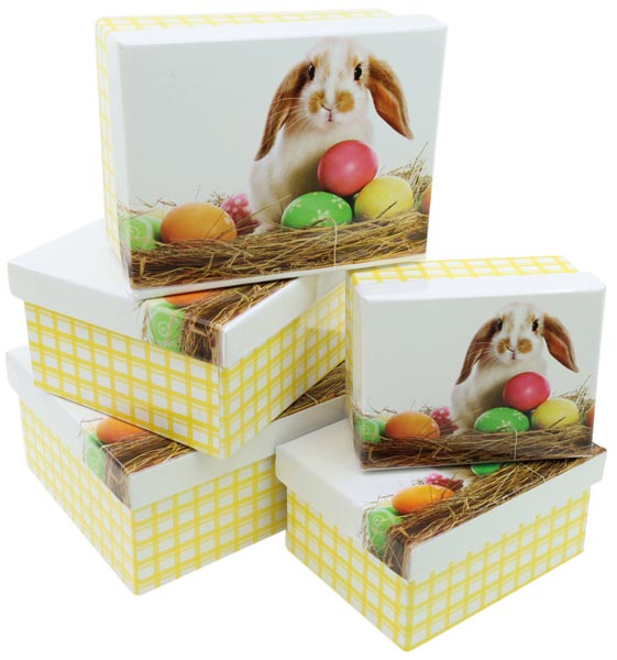 Boxes set of 5, size A: 20.5cm, B: 18.5cm, C: 16.5cm, D: