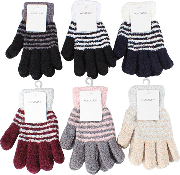 Winter Women Gloves Stripes 6fold assorted