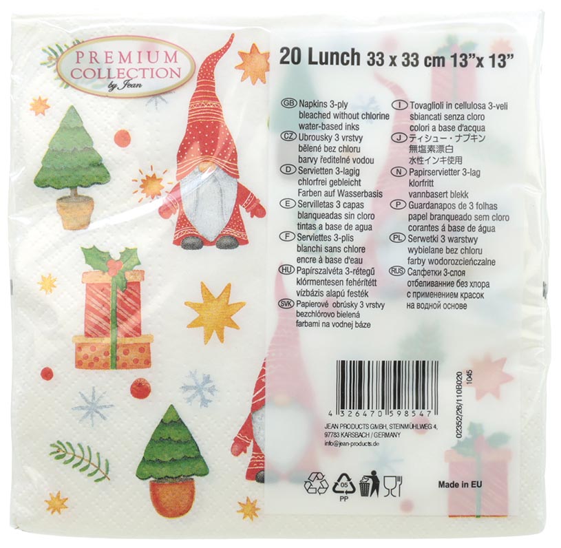 Napkins, 20-pack, 3-ply, 33x33cm, gnome design, specialist r