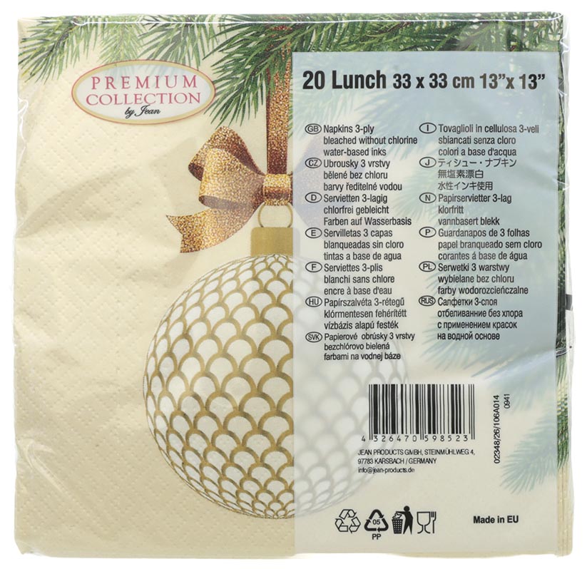 Napkins, 20-pack, 3-ply, 33x33cm, ball design, specialist re