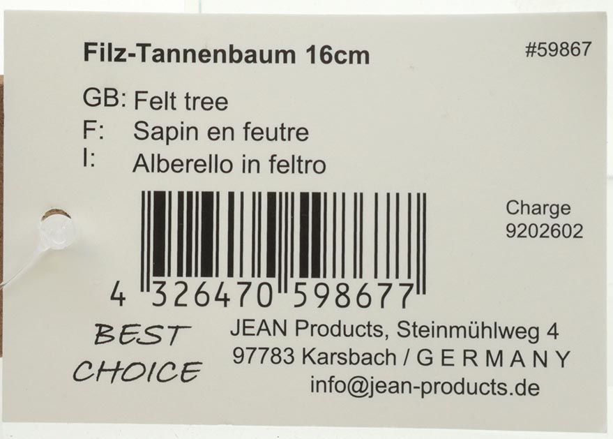 Tannenbaum XL aus dickem Filz 16x8,5cm