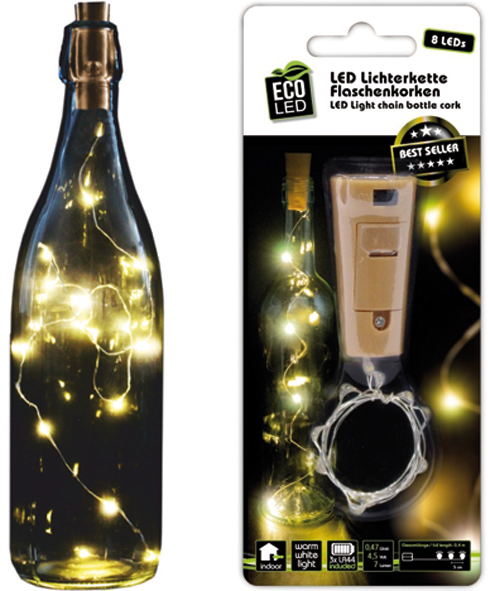 LED light string, bottle cork 8 LEDs warm white