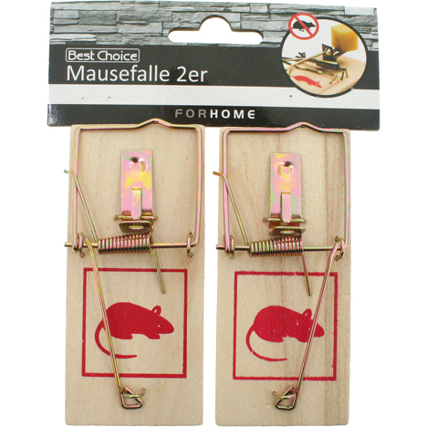 Mouse Trap 2pcs Wooden ea. 9.5x4.8cm in Poly Bag