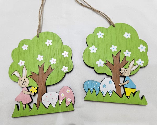 Wooden hanger, 12x5.5x9cm, assorted girl and boy bunnies,