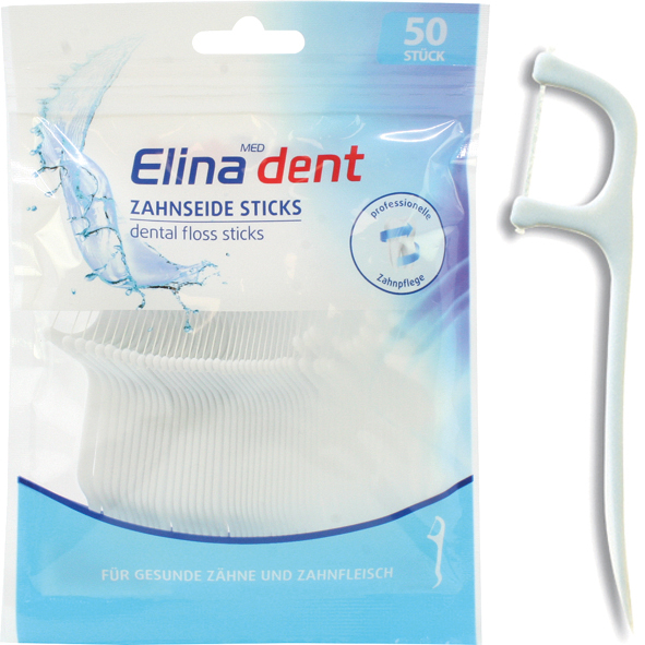 Dental Floss Sticks Elina 8cm 50pc Resealable Bag