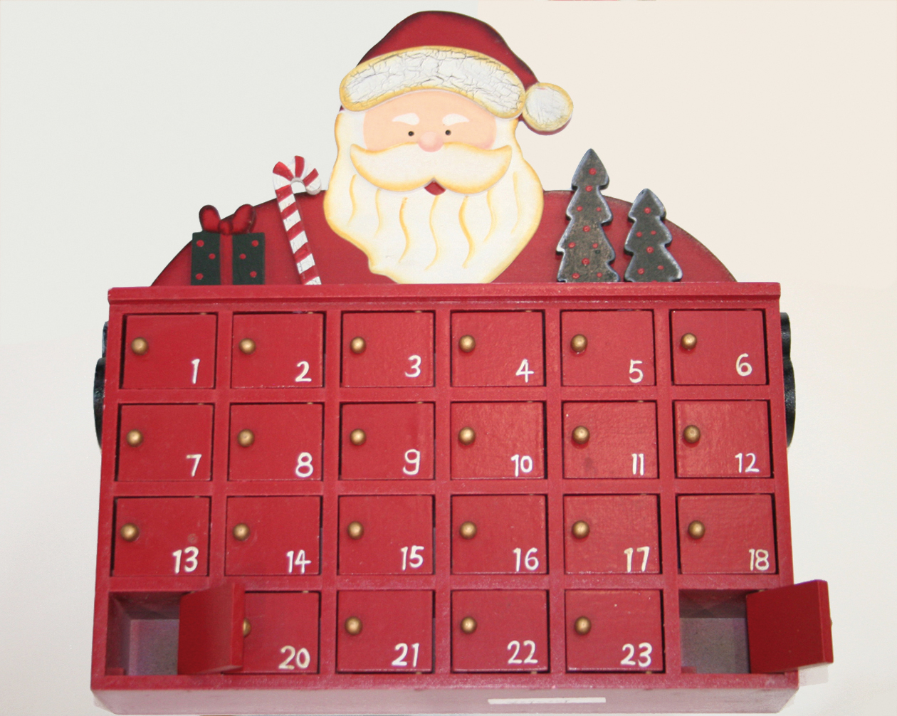 Advent calendar made of wood XXL 27x24x6cm, red