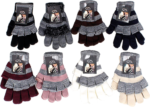 Winter Women Gloves 2 pair Set Glitter 8fold ass.