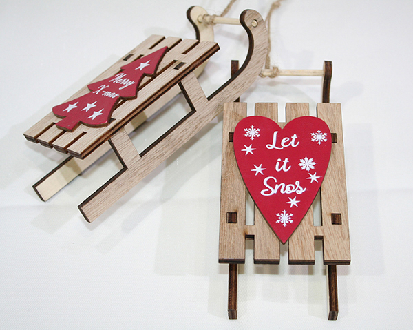 Great wooden sleigh 14.8x6.4x4cm Let it Snow, 2 times