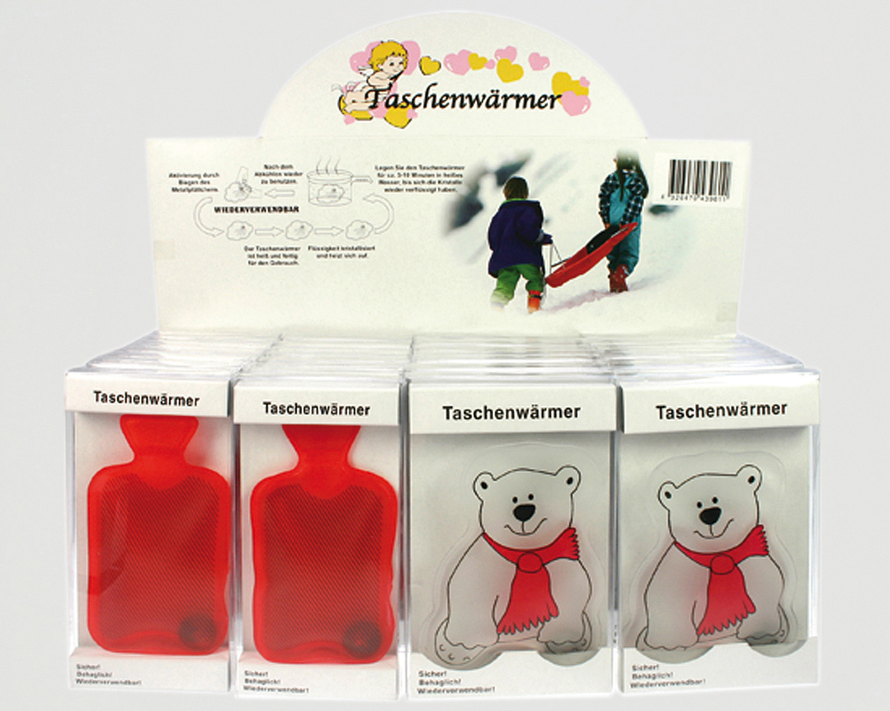 Pocketwarmer 'Hotwaterbottle/ice-bear' 11x7cm