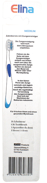 Toothbrush Elina 1pc w/Tounge Cleaner Anti-Slip