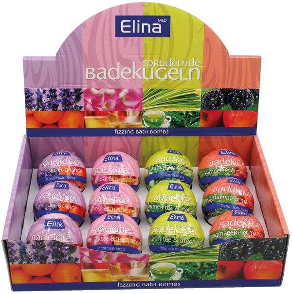 Bath ball Elina Wellness 100g 4 assorted. Display