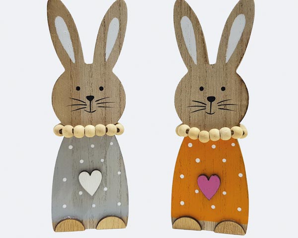 Holzhase XL 15x5x2,1cm in Grau und Orange mit