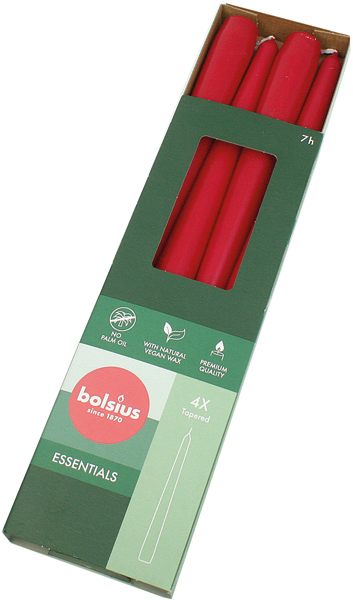 Taper Candles Set of 4 24,5x2,4 cm red,