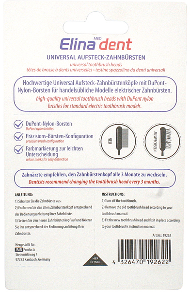 Zahnbürste Elina Aufsteck-Bürsten Universal 4er