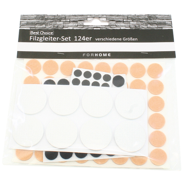 Furniture Pads 124pc Assort. Round 1-4cm 3 Col