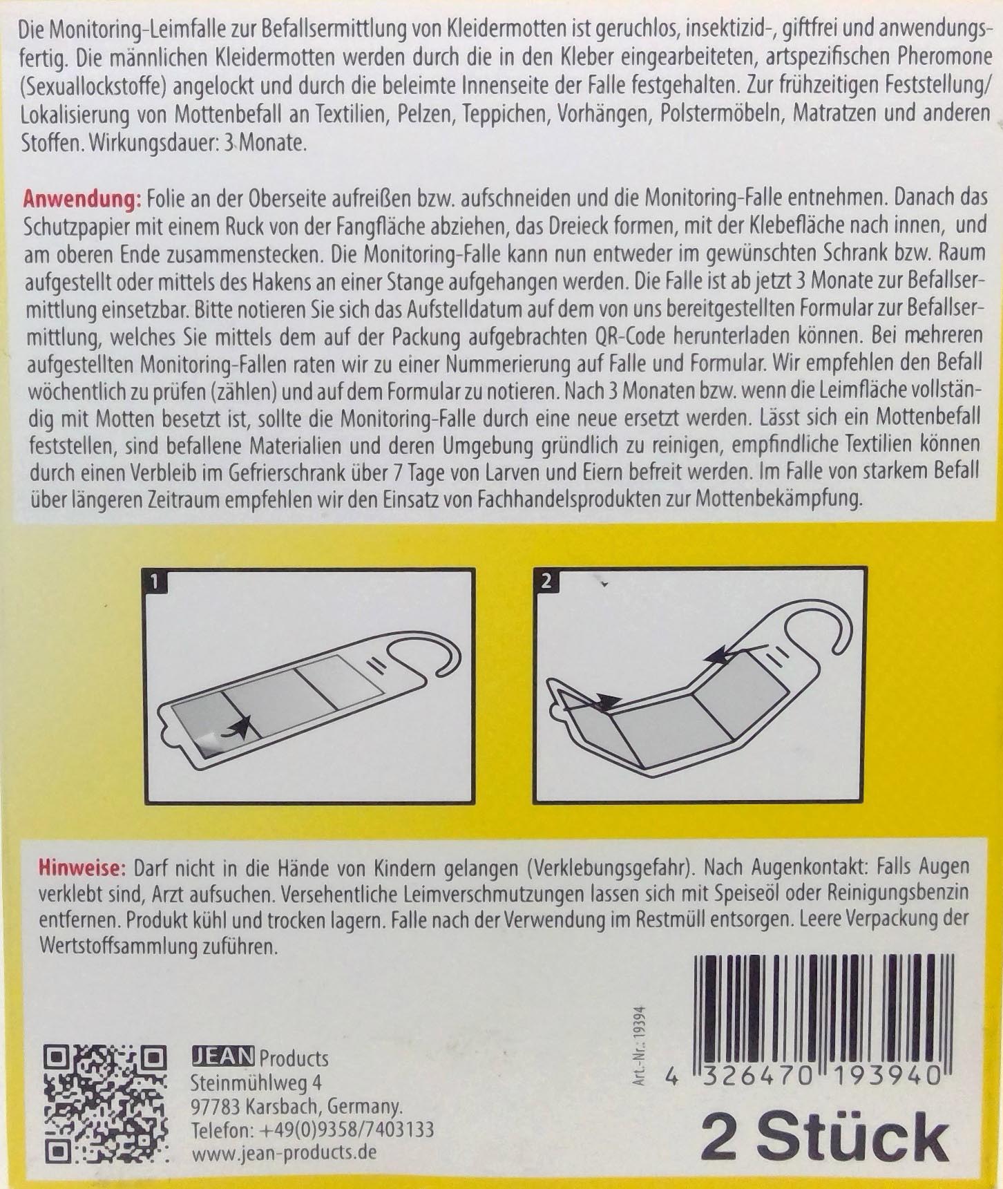 Mottenfalle 2er Kleidermottenfalle Monitoring