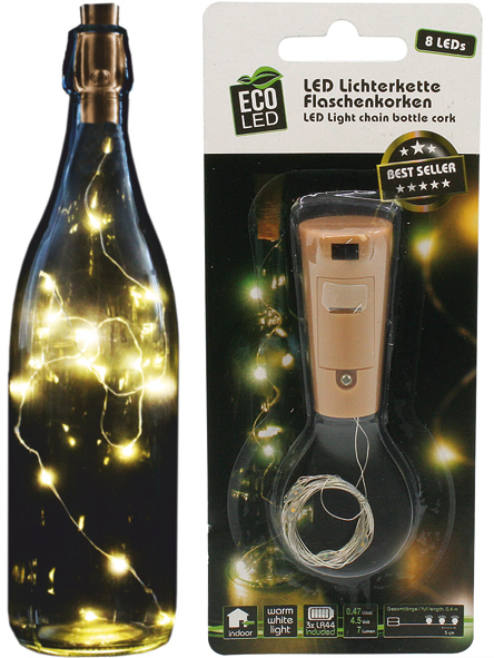 LED bottle cork with 8 LED light chain