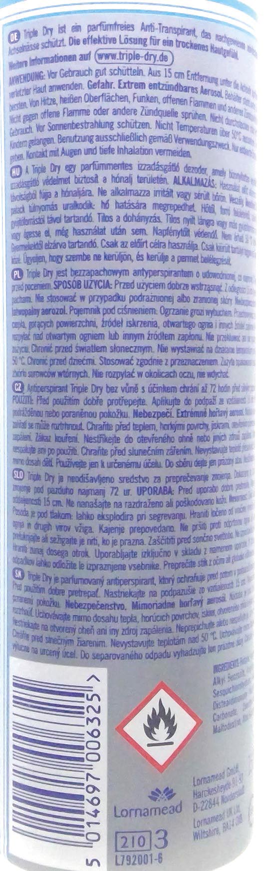 Triple Dry Deo Spray 150ml Dry Classic