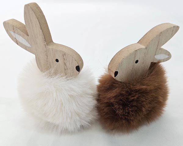 Wooden bunny, 10x8.5cm – with cuddly fur, high-quality and