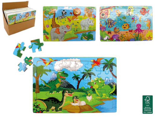 Puzzle en bois 30 pièces 15c22,5cm 3 motifs ass.