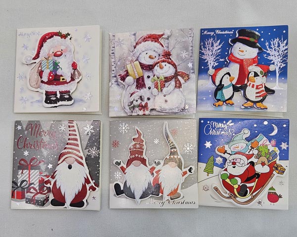 Gift tags, set of 6, Santa, snowman, and gnome, assorted,