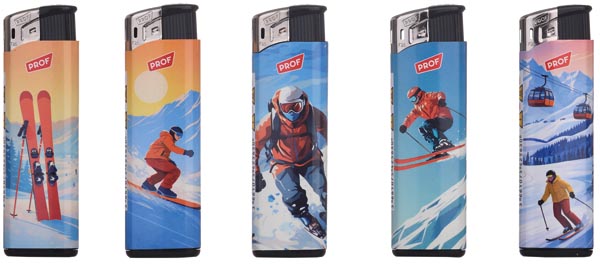 Feuerzeug Fixflame Ski-Motiv, Elektro im 50er Display