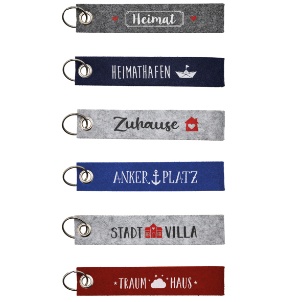 Lanyard sayings 18x3.5 cm, felt with print, 6/s sort. 1