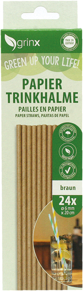 Trinkhalme Papier 24er 6mmx20cm naturbraun