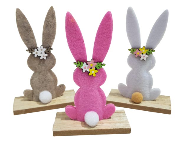 Hase auf Holzständer 7,5x3,5x12cm Pink und Hellgrau mit