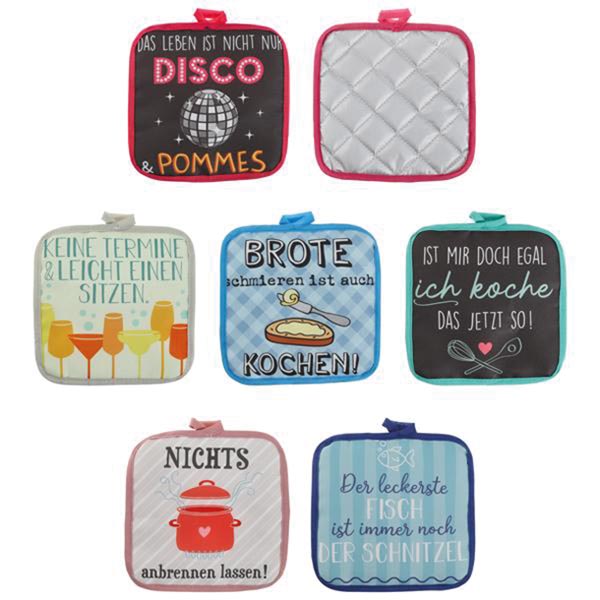 Potholders 18x18cm, 6 assorted designs