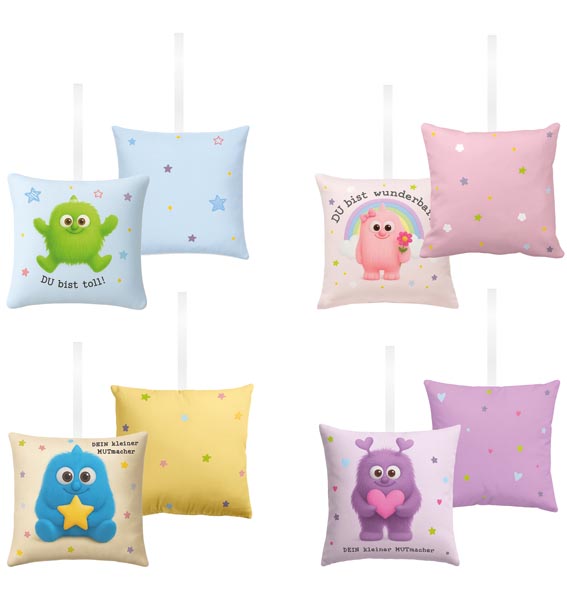 Mutmacher Kissen 12x12cm, soft, 4/s, ohne Reißverschluss,