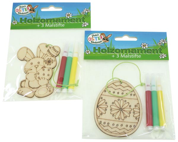 Painting set with wooden bunny and 3 fiber pens,