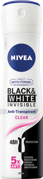 Nivea Deo Spray 150ml Black & White Clear