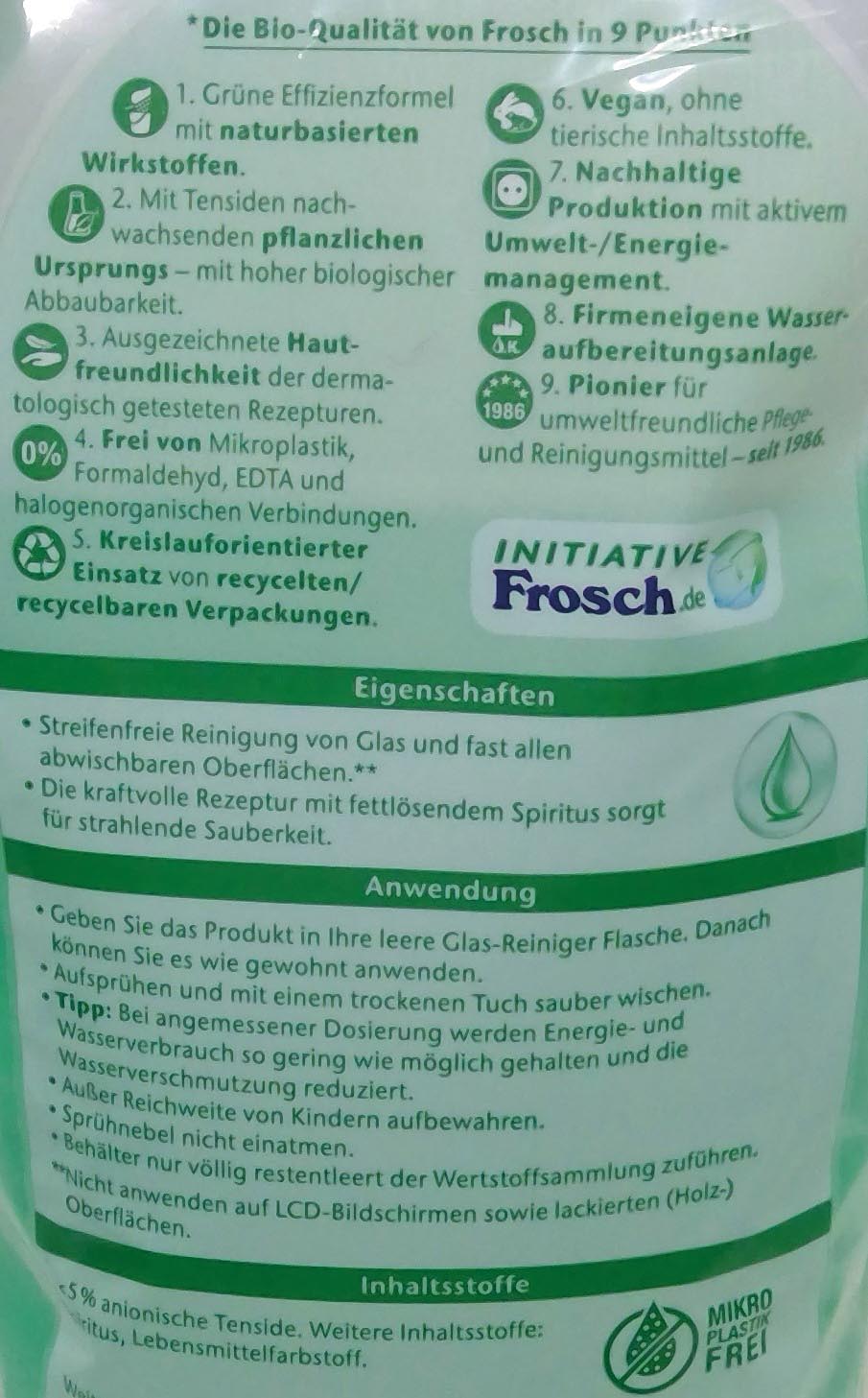 Frosch Glasreiniger Spiritus 950ml Nachfüllbeutel