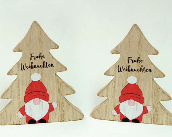 Tannenbaum mit Wichtel und Frohe Weihnachten 10x9cm, mit Holzknuddelnase, liebev