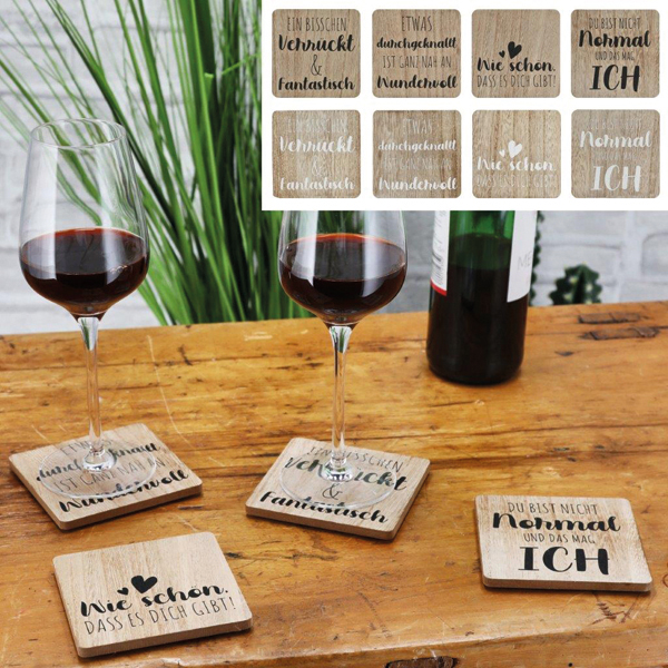 Coaster sayings, 8/s, 10x10cm MDF, 4 sayings in black and