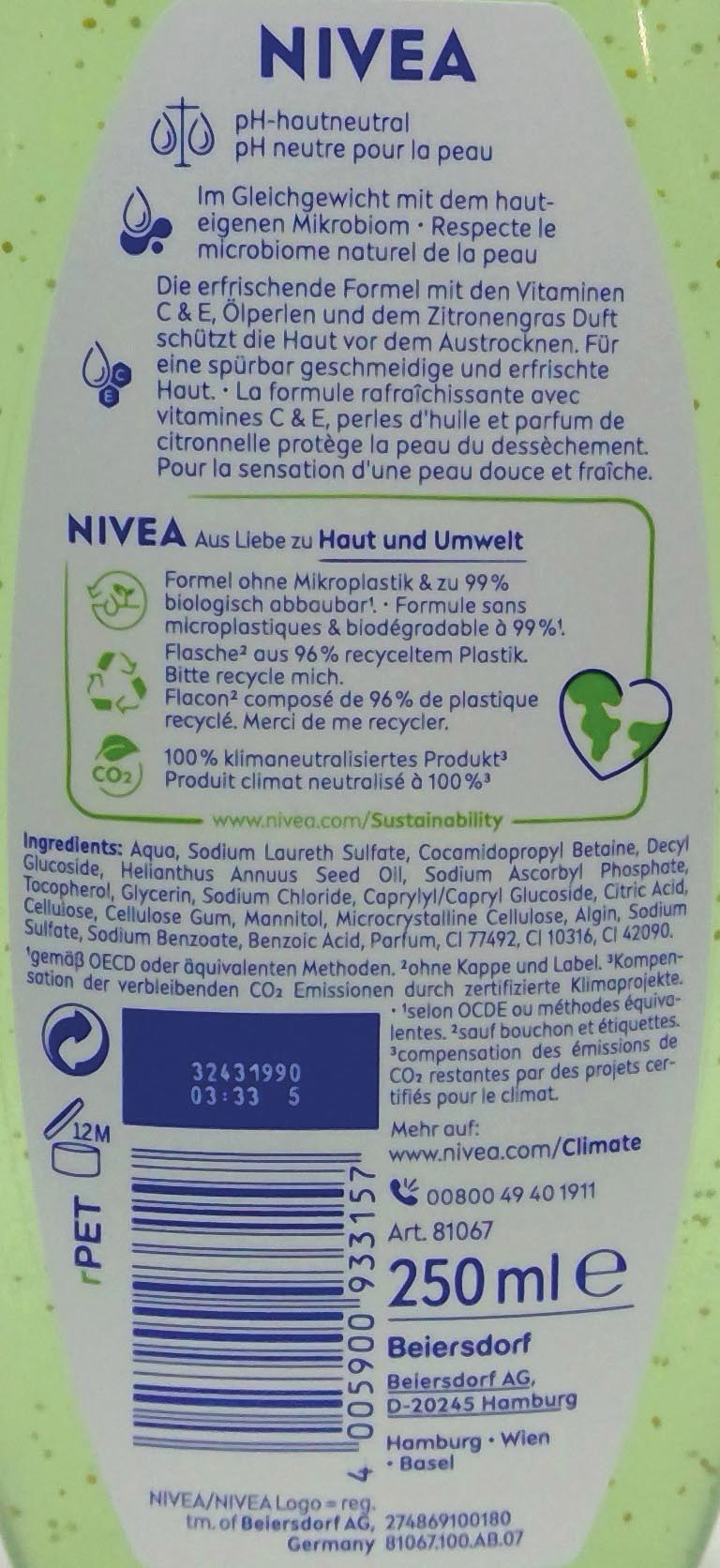 Nivea Dusch 250ml Lemongrass & Oil